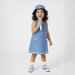 Blue Denim Dress with Hat for Girls