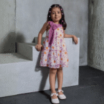 Floral Printed Girls Dress with Bow Detail - Image 2